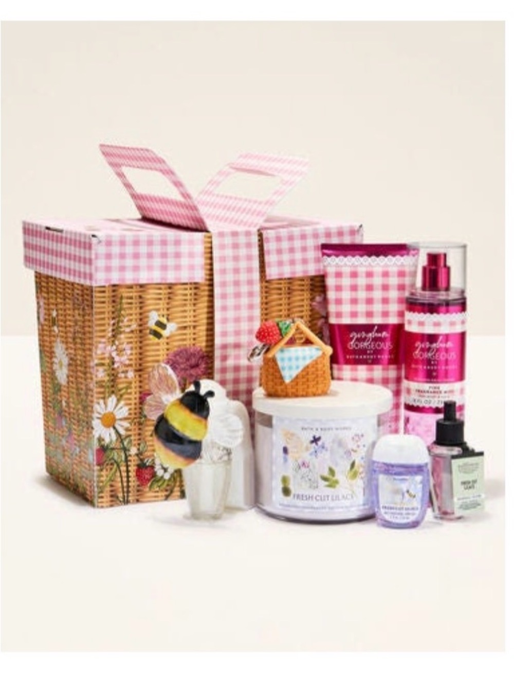 Bath & Body Works Pink Gingham Picnic Basket Bath & Body Gift Set